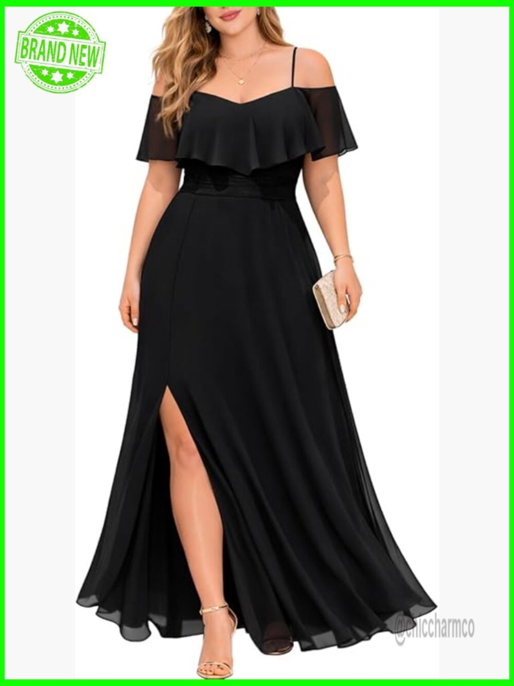 Plus Size Off Shoulder Formal Dress With Ruffles And Side Slit